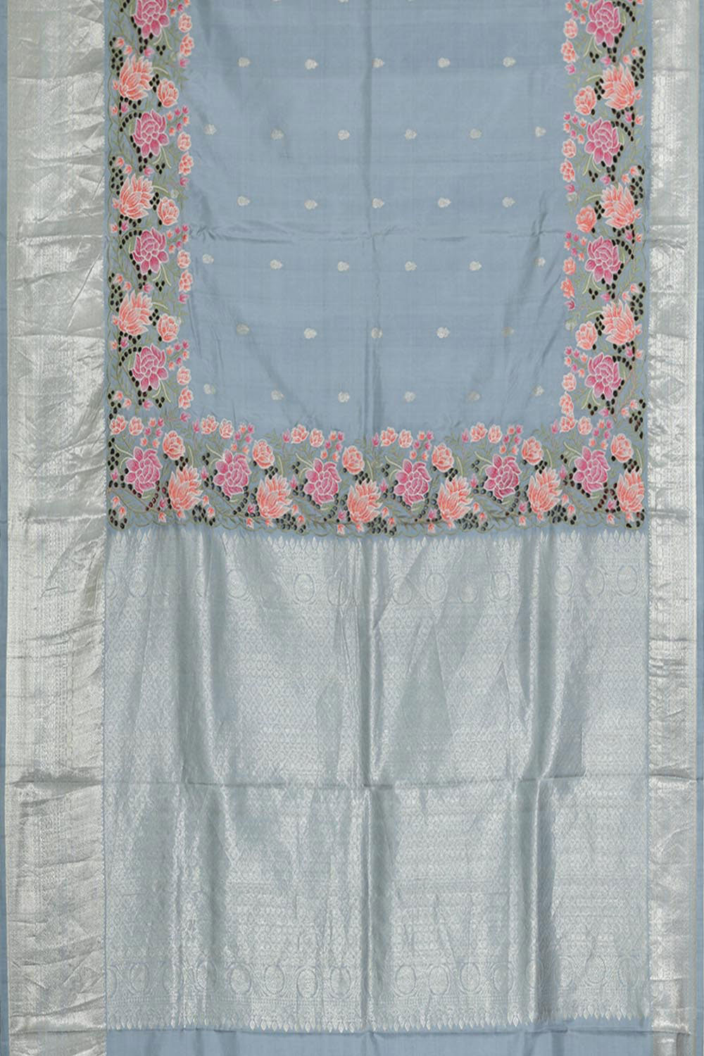 Image of Kanchipattu Bluish Grey Embroidered Saree